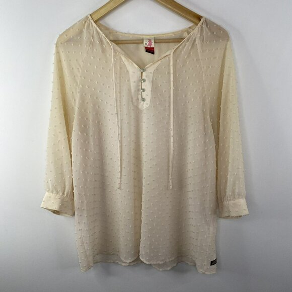 Matilda Jane Blouse Womens Medium Serendipity Tapioca Swiss Dot Peasant Top - Picture 2 of 6